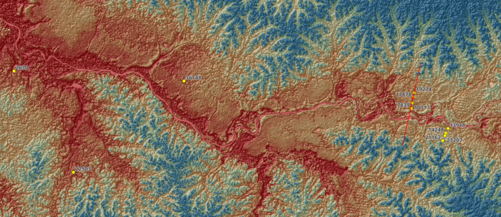 Digital Elevation model of a Congo Tributary and peat locations